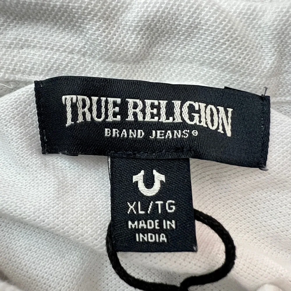 967 | True Religion Buddha Guitar Graphic Pique Polo Shirt White Mens XL